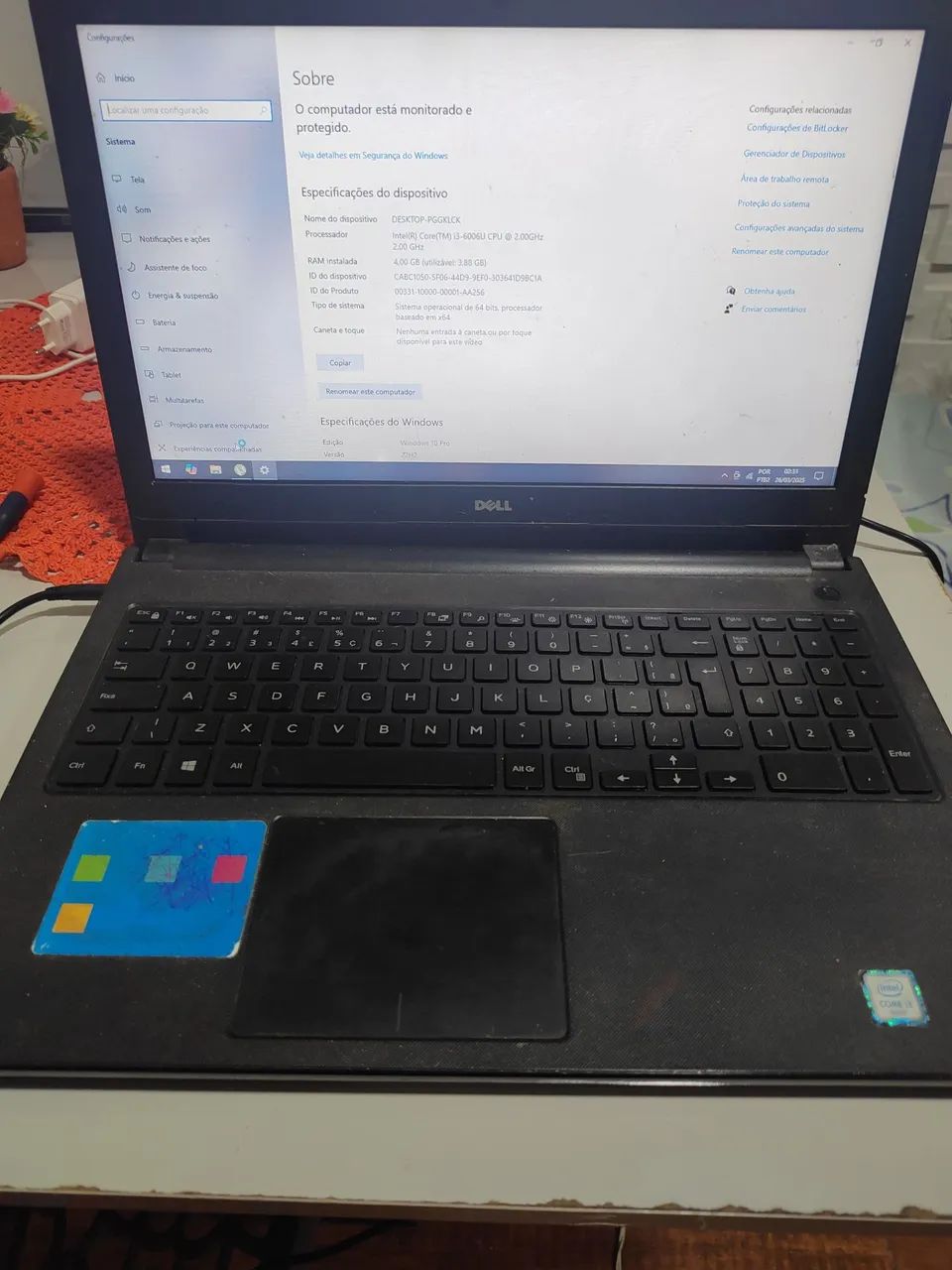 Notebook Dell Core i3 6° Geração 