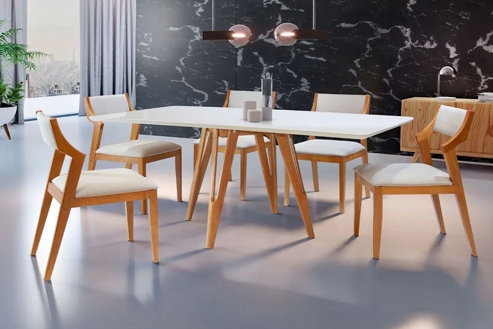 Mesa de Jantar 6 Cadeiras em Madeira Rafa t765