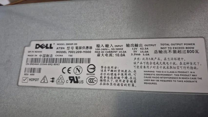 Fonte Servidor Dell Poweredge 1900 800w 0nd591 0nd444 Nd591 Nd444