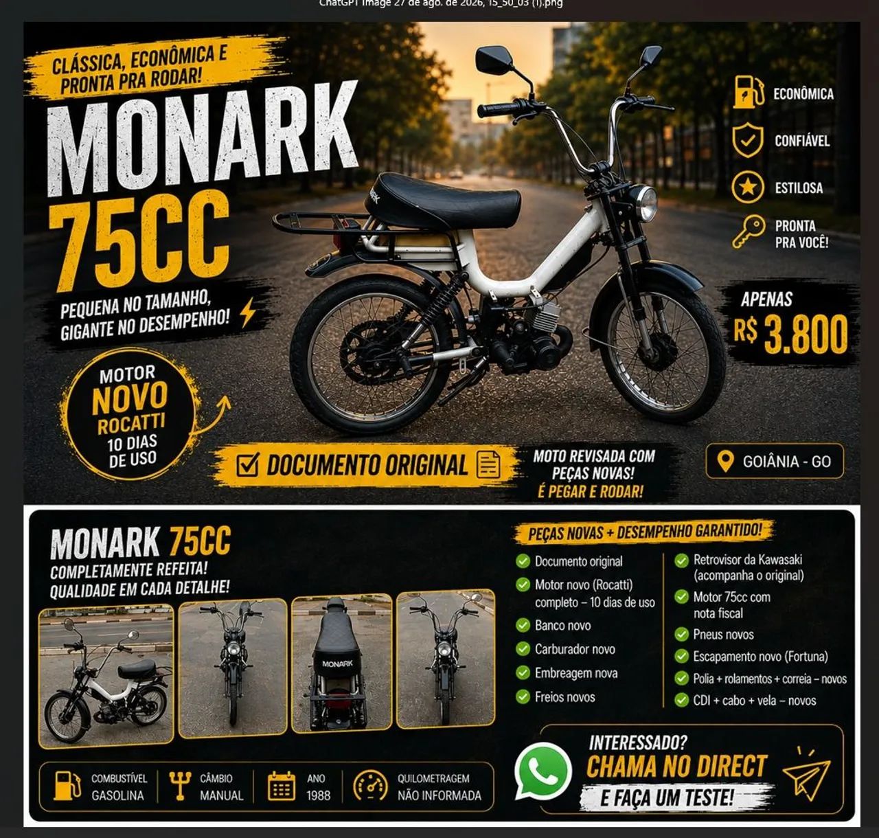 Mobilete monark 75cc 1988