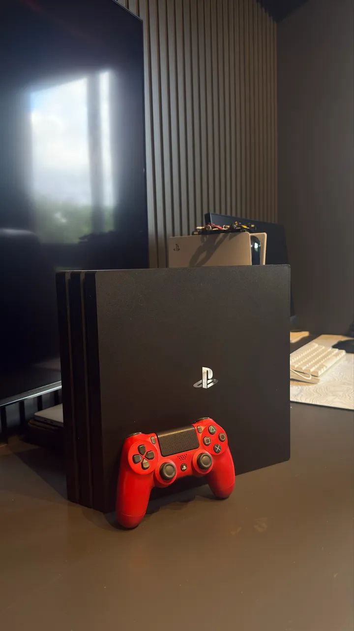 PS4 Pro 1TB + Controle Red Limited + Jogo + Completo
