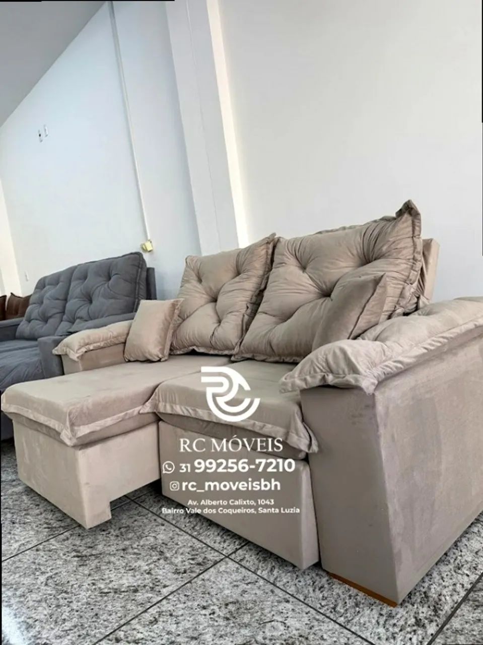 Sofá Retrátil e Reclinável 2m pillow 16cm  - tecido veludo