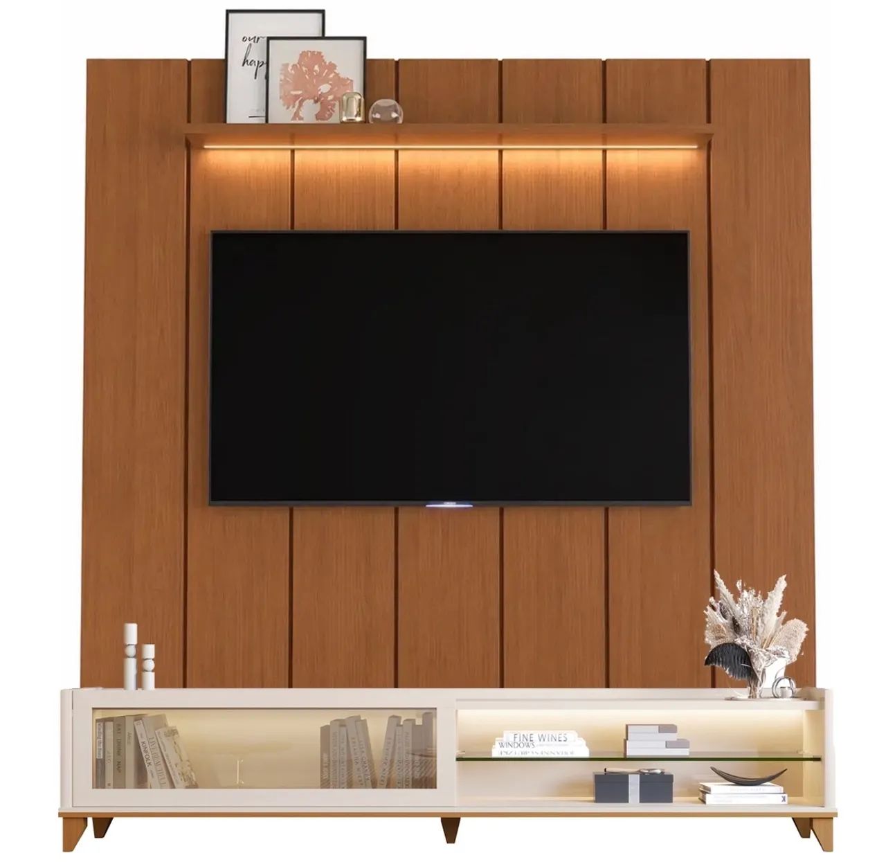 com Painel  220cm com Led para Tv Até 75 Polegadas Ripado p7 - Foto 2