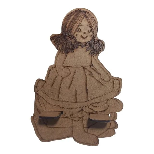 Suporte para Celular e Tablet MDF Boneca Decorativo Mesa Porta Celular