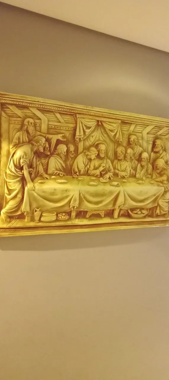 Quadro escultura Santa Ceia de Gesso