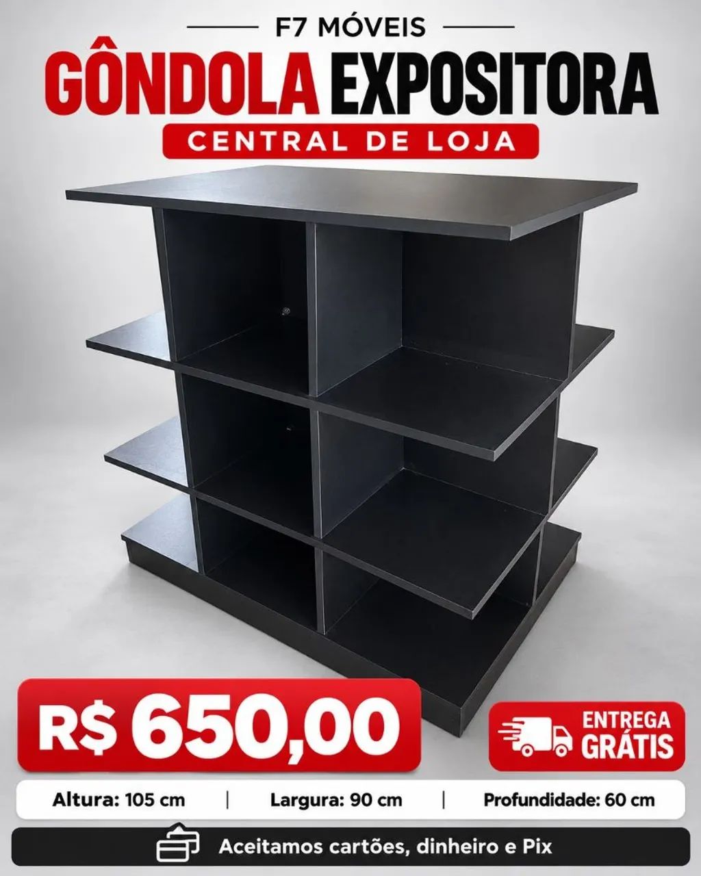 GÔNDOLA CENTRAL PRETO ENTREGA GRÁTIS MDF NOVO 