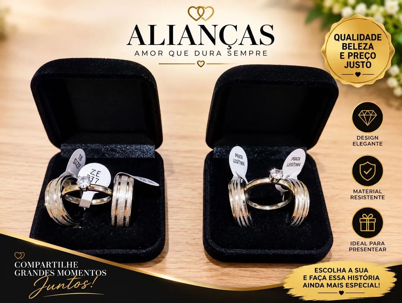 Trios Alianças Para Presentear A Pessoa Que Ama. - Foto 2