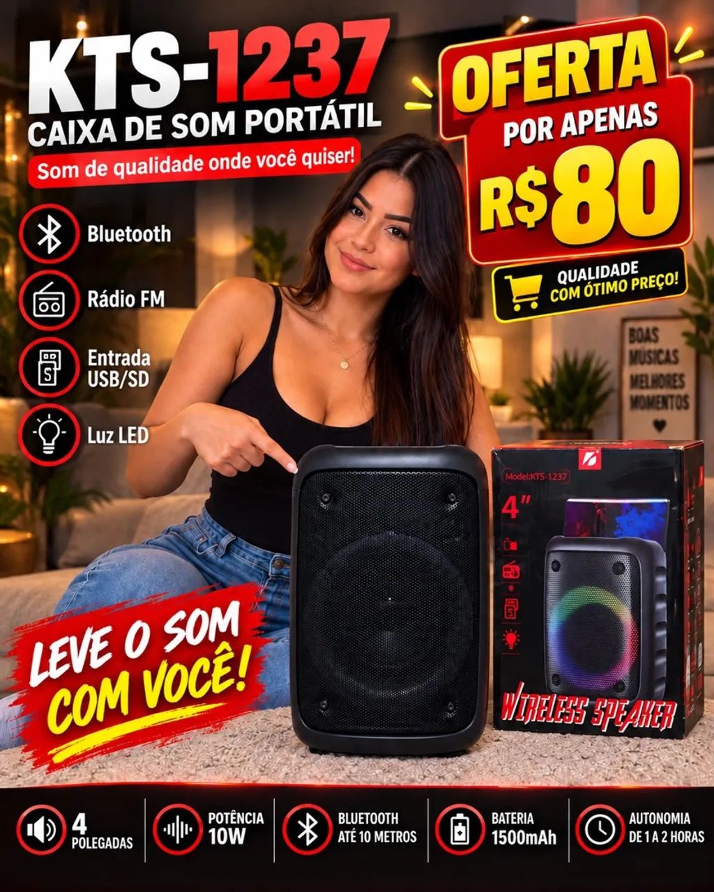 Caixa De Som Bluetooth Modelo KTS-1237