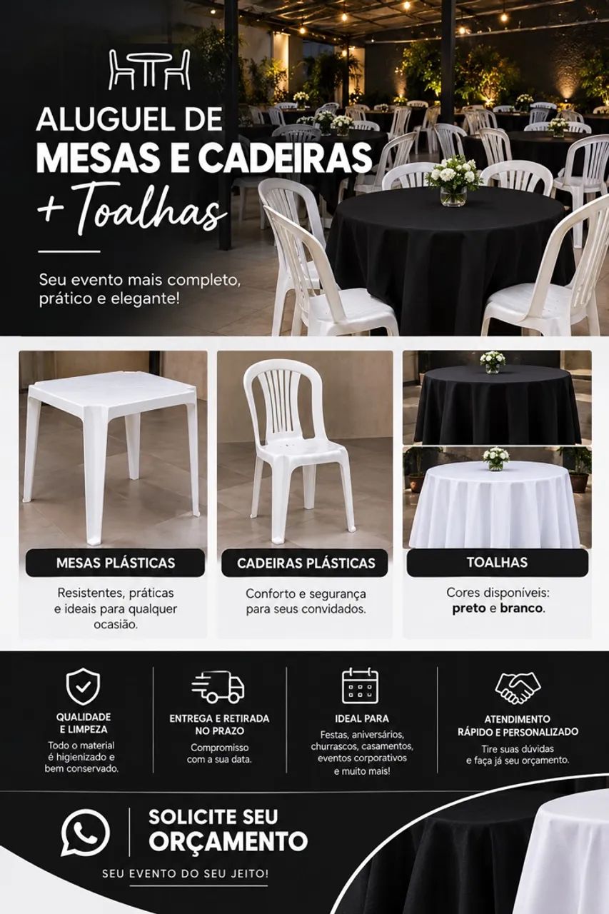 Aluguel de mesas e cadeiras 