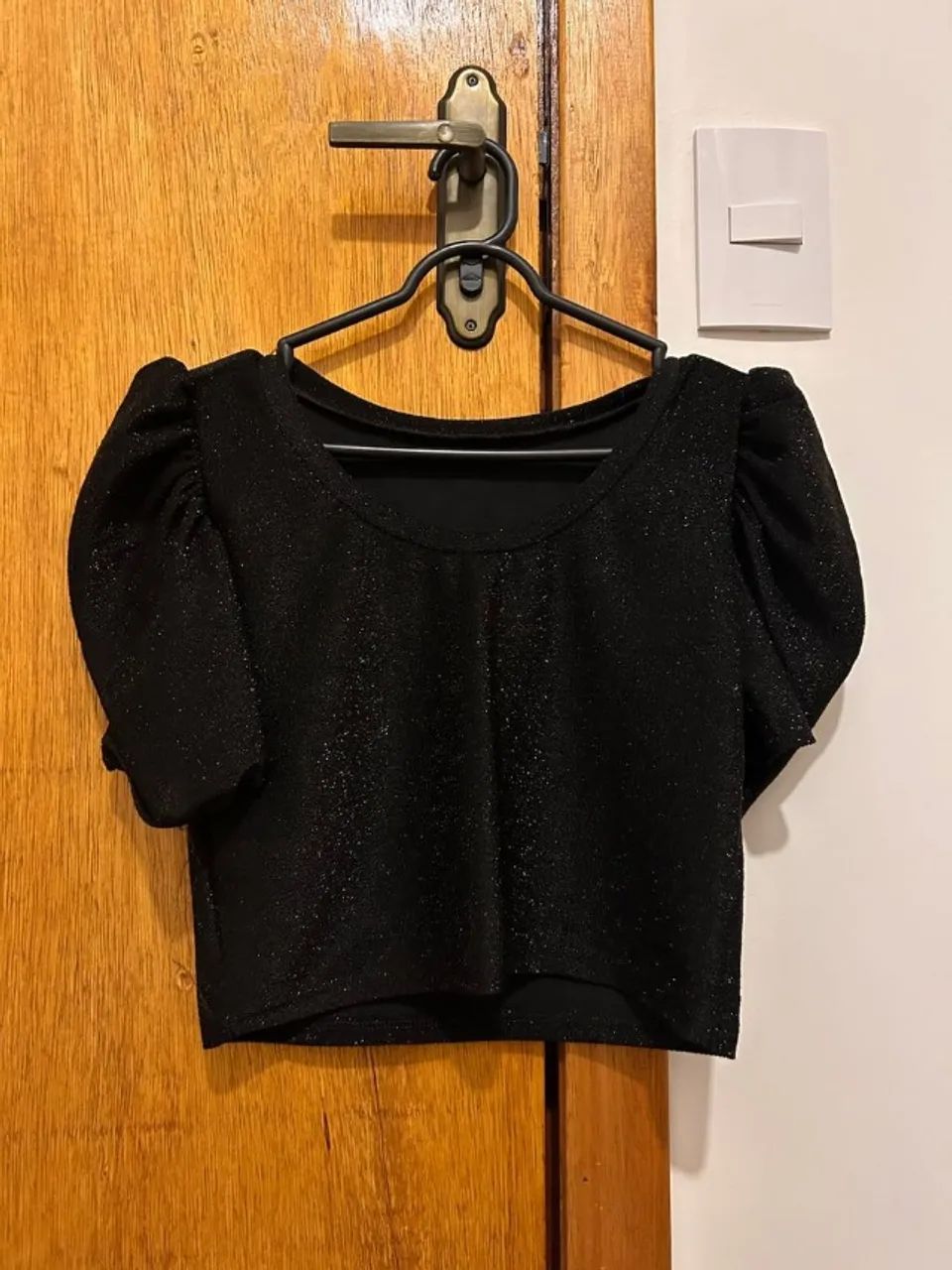 Cropped Feminino Preto com Brilho