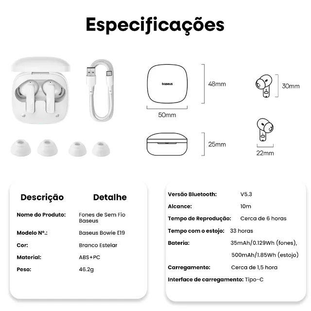 Fone Bluetoth Baseus Bowie E19 | Drivers de 12mm | 33horas | IPX5 -Entrega Grátis- - Foto 6