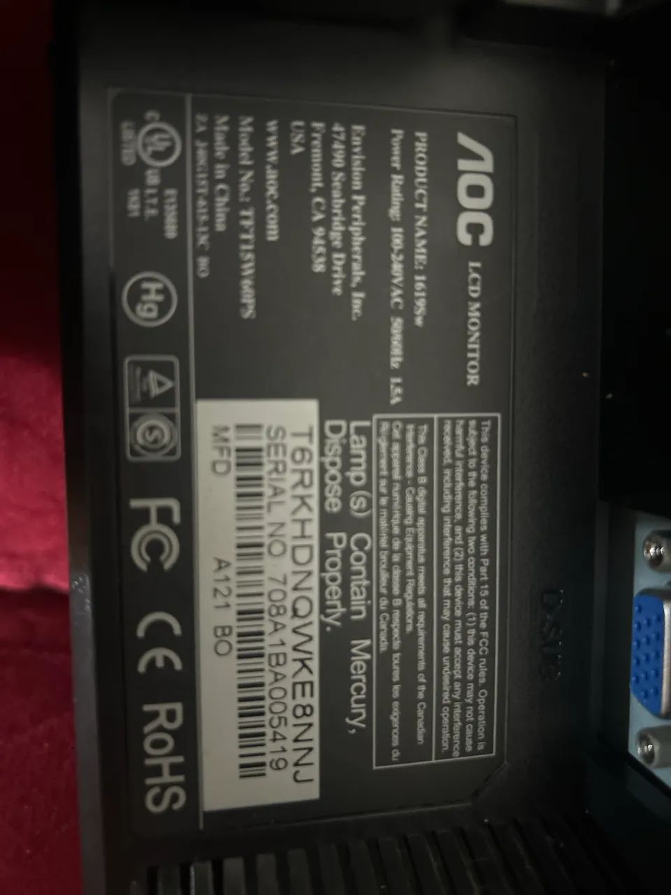 Monitor AOC VGA 1619Sw - Foto 3