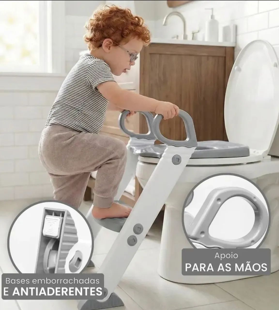 Assento Redutor Infantil Com Escada Para Vaso Sanitário Cor Cinza Liso - Foto 3