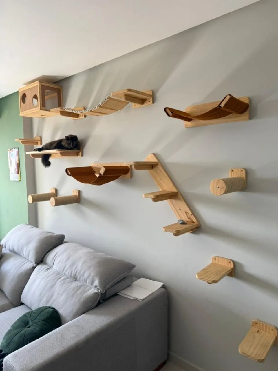 Playground para GATOS de MADEIRA. Arranhadores, Redes, casinha e ponte. CATBOSS - Foto 2