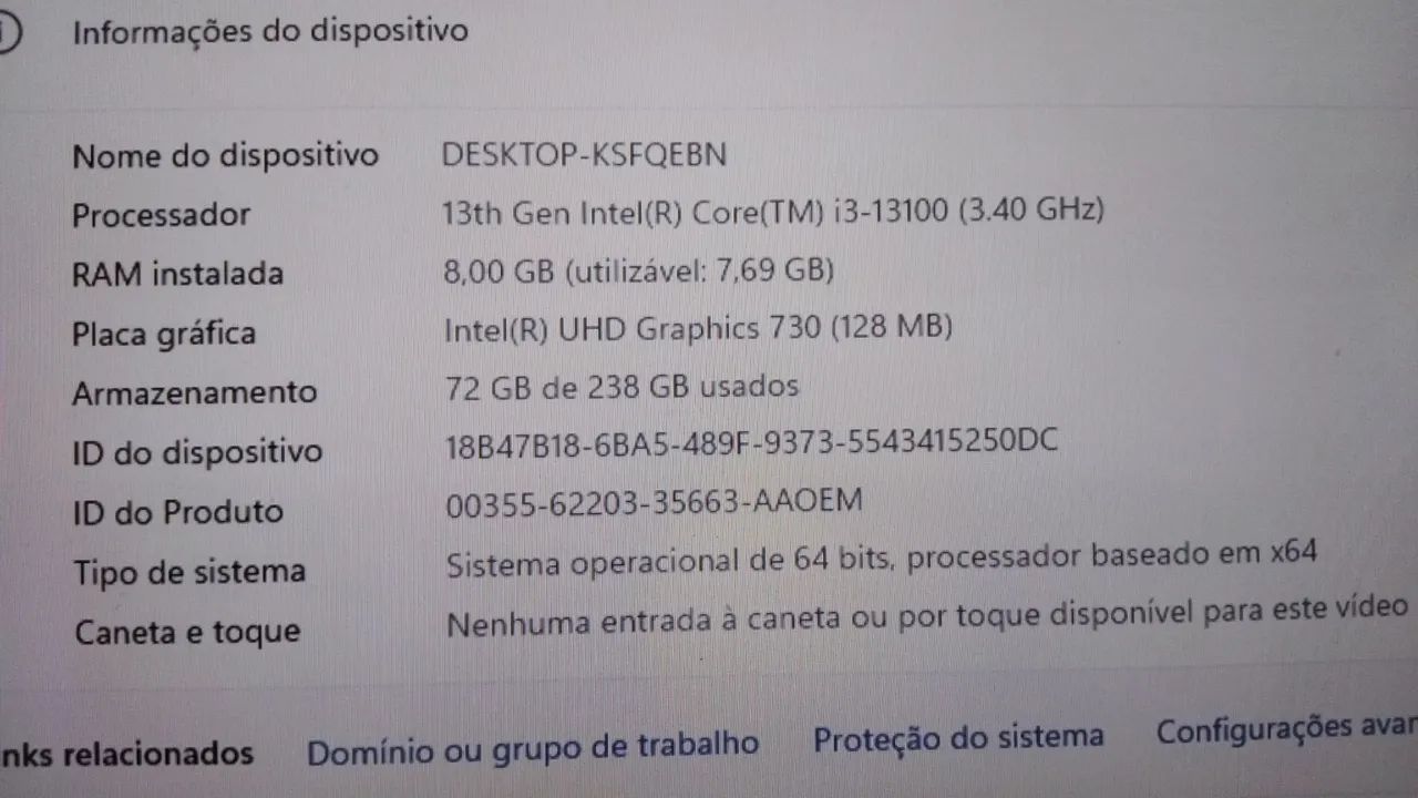 Cpu hp i3 13 100 + 8gb memória ddr4 e vme 256gb falar com  - Foto 2