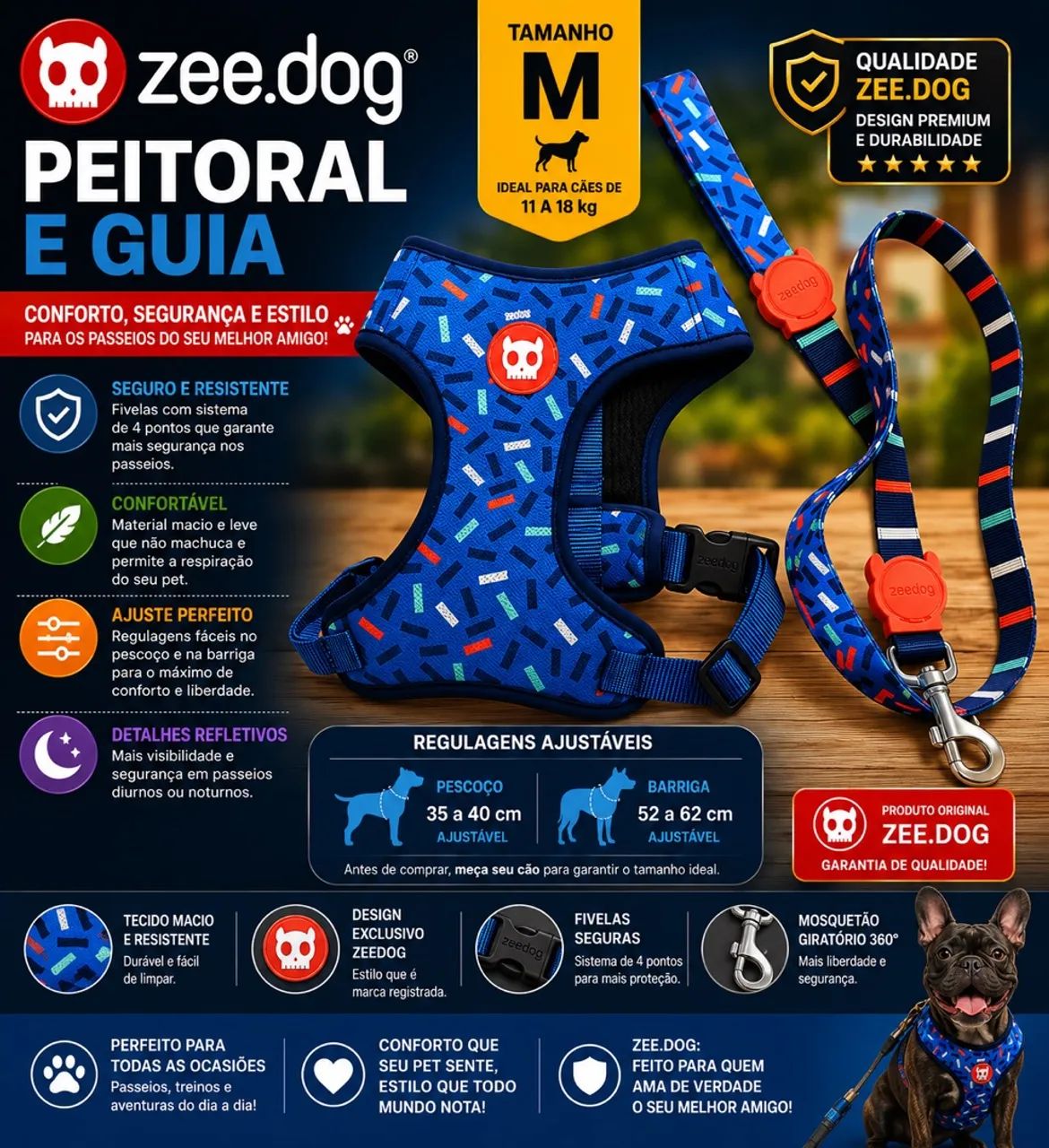 Conjunto peitoral e guia ZeeDog 