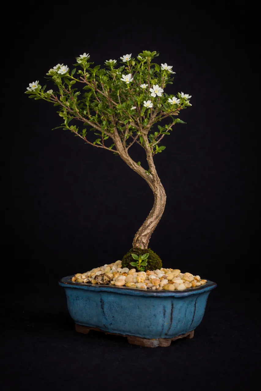 Bonsai Juniperus Horizontalis (Jacaré) / Vaso de Cerâmica Azul