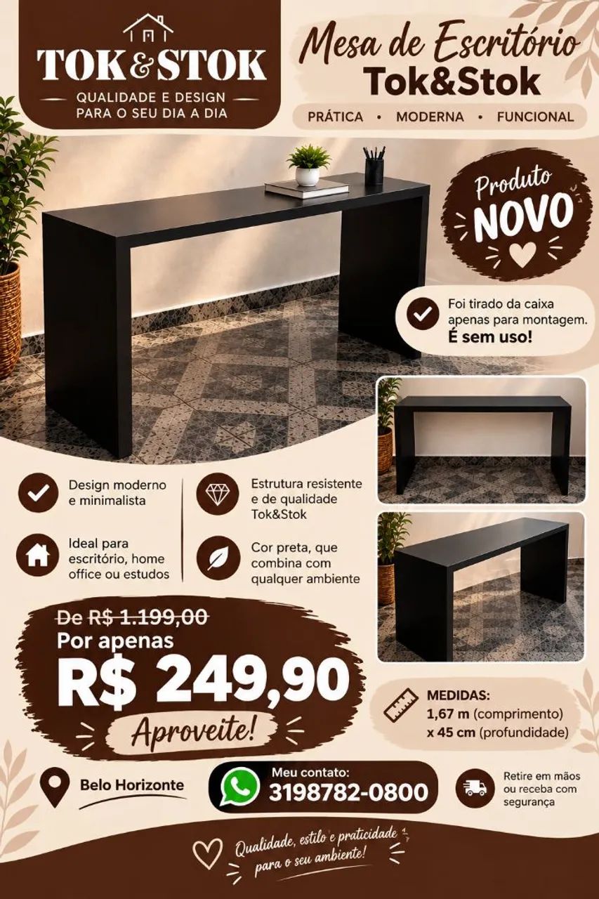 Mesa de escritório tok stok nova 