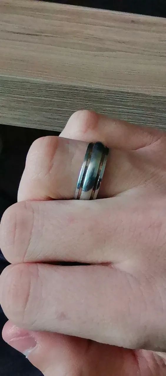 Par de alianças de namoro prata com dourado - Foto 4