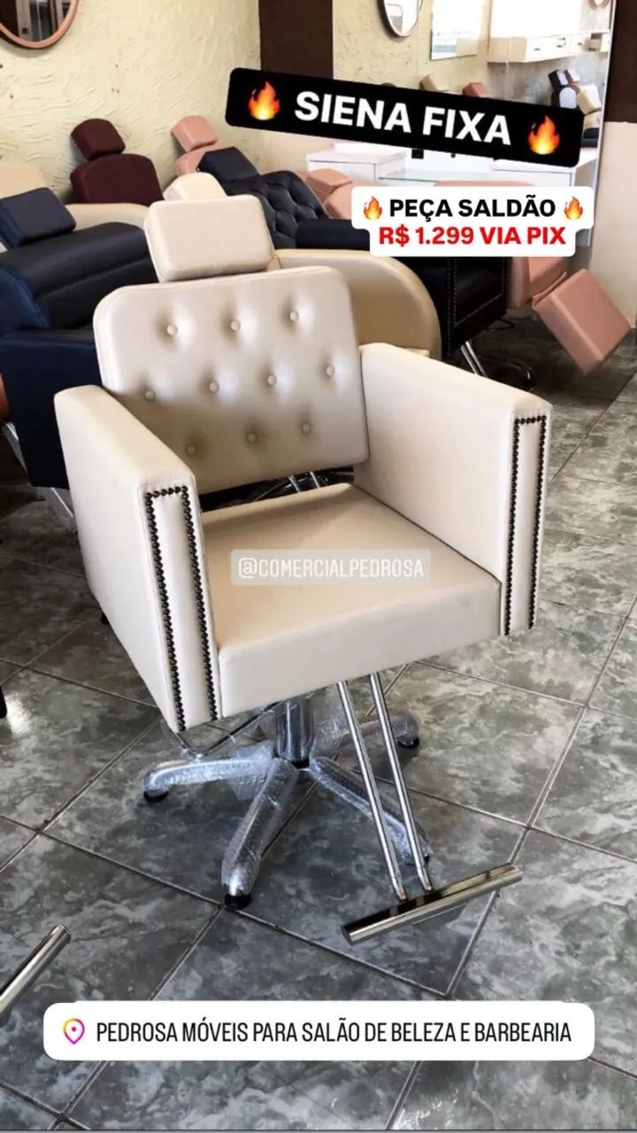 Cadeira Hidráulica com Botões e Tachinhas para Salão de Beleza Maquiagem