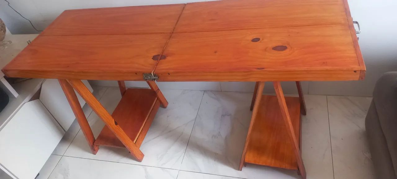 Mesa Madeira Pinus Dobrável 1,60 comp - Foto 4