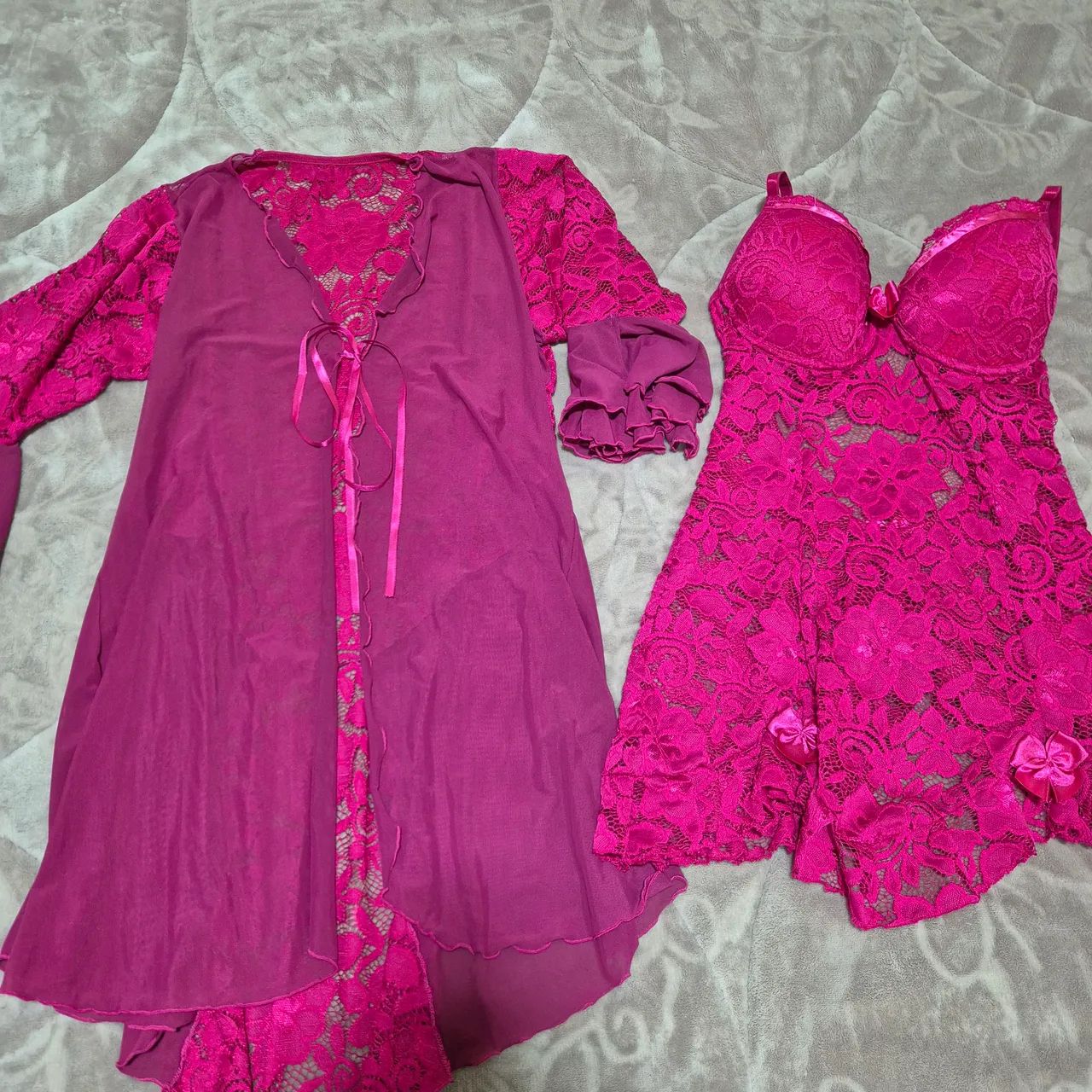Conjunto Lingerie (Camisola e Robe) Rosa M