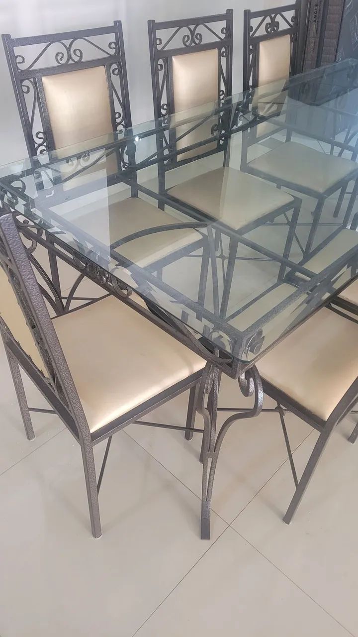 Mesa jantar em ferro artesanal 8 cadeiras - Foto 4