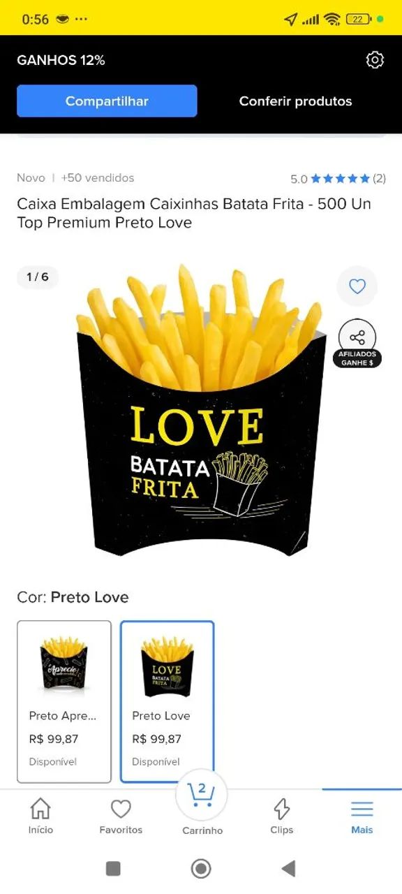 Caixinha para batata frita 