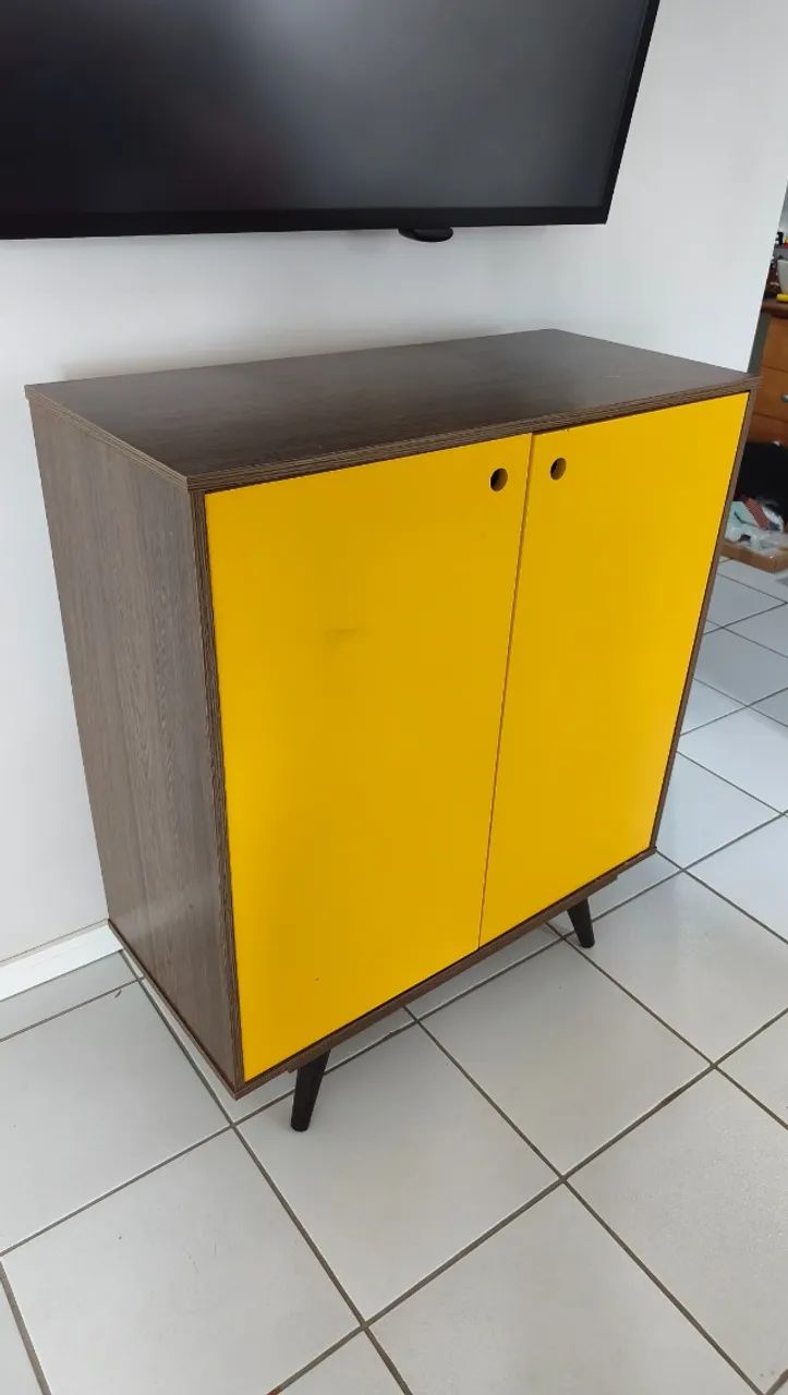 Armario Retrô Plus Madeira + Amarelo com 10 nichos - Foto 3