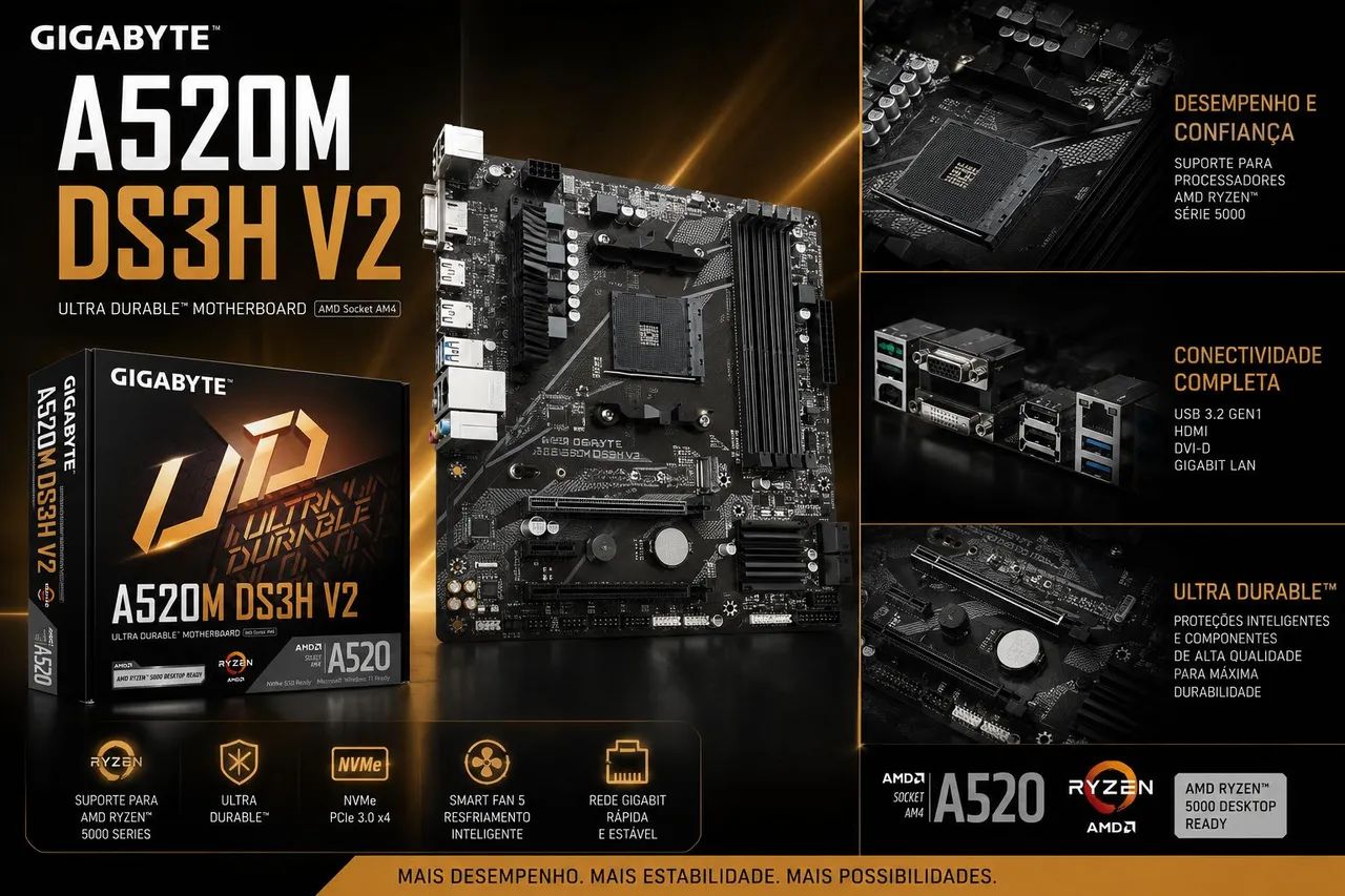 Placa-mãe - Gigabyte A520M DS3H V2 - Foto 2