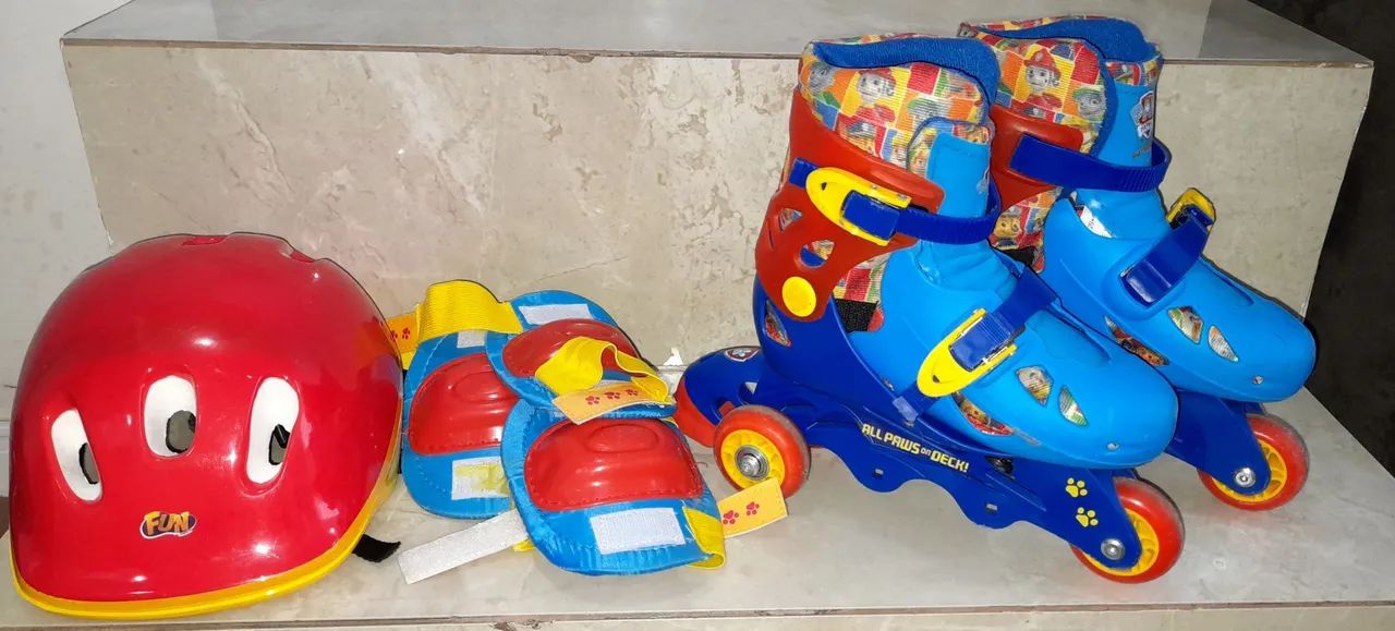 Patins roller infantil Patrulha canina e kit de segurança  - Foto 2