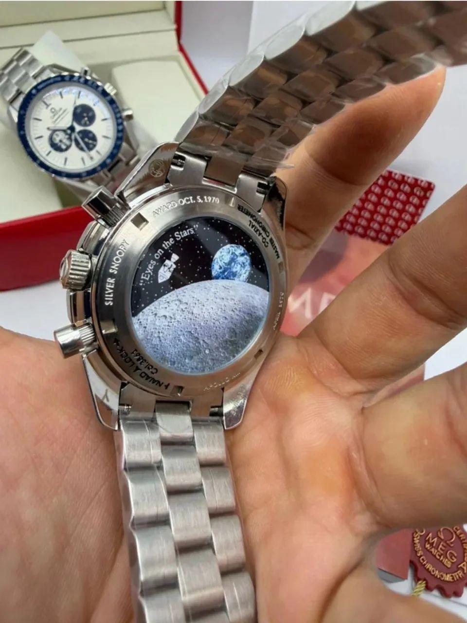 Relógio Omega Speedmaster Snoopy Azul aço Automático super premium  - Foto 5
