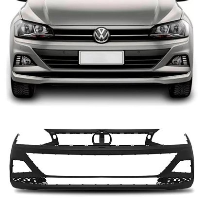 Parachoque Dianteiro Volkswagen Polo 2018 à 2022 - Preto Liso - Loma Plast 