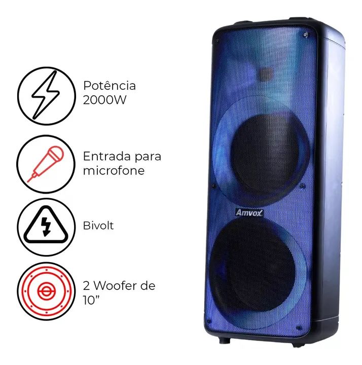 Caixa de Som Amplificada Amvox Party Vox Prime 2000W RMS com Bluetooth e LED - Lacrada - Foto 4