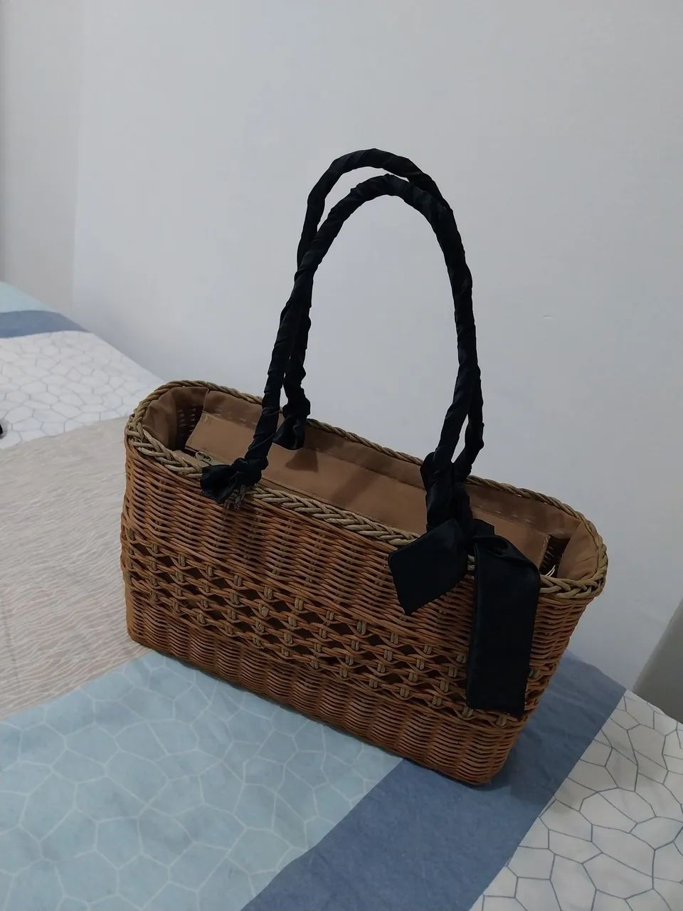 Bolsa de palha com alça de tecido - Foto 5