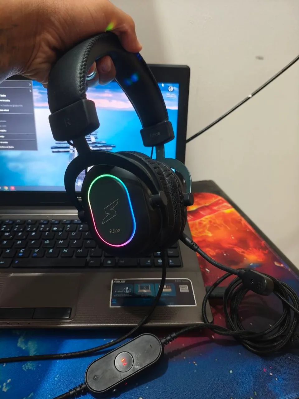 Headset Gamer FIFINE H6 USB 7.1 Surround RGB 50 mm Seminovo com Microfone Funcionando