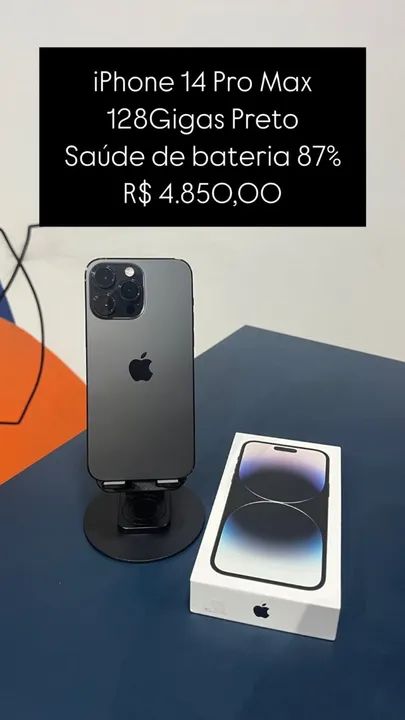 iPhone 14 Pro Max 128Gb Preto Saúde de Bateria 87% R$ 4.850,00