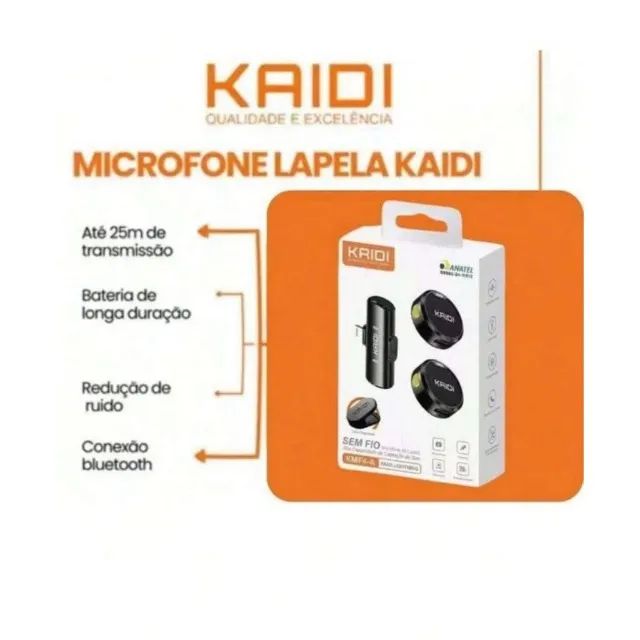 Microfone de Lapela Sem Fio Para Celular KAIDI KMF4-C - Tipo-C, e Alta Qualidade Bat - Foto 2