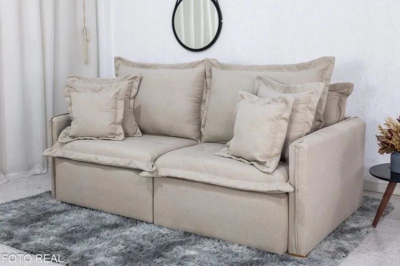 Sofá Cama Retrátil Reclinável 2.00m Lima Linho Bege A57 - Sem Caixa - Foto 4