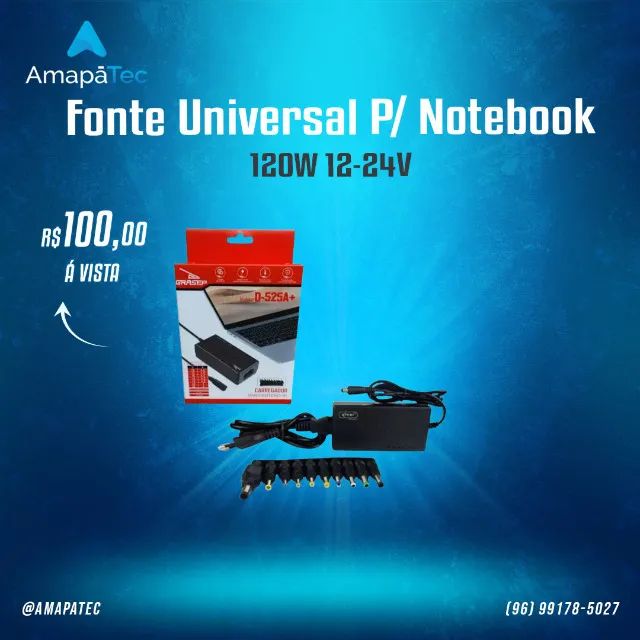 Fonte Universal para Notebook 10 Plugs 120w Knup