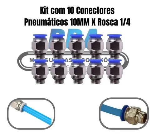 Conector Engate Rápido Tubo Pu 10mm Rosca 1/4 Bsp - 10 Peças