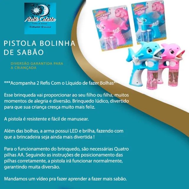 Brinquedo Lança Bolhas De Sabão C/ Led Pistola C/ Agua sabão à pilha com luz de led. - Foto 5