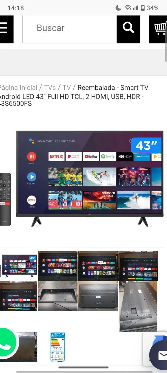 TV TCL 43 polegadas smart 