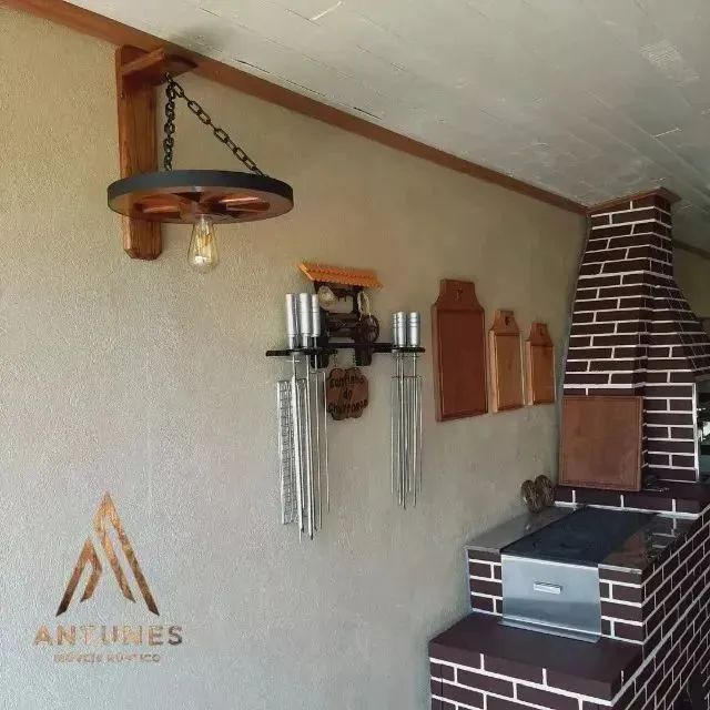 Kit 4 Arandelas em Madeira Maciça, Estilo Retro Roda de Carroça  - Foto 4