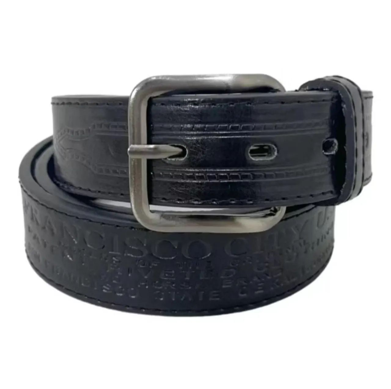 Cinto de Couro sintético Masculino Preto com Fivela