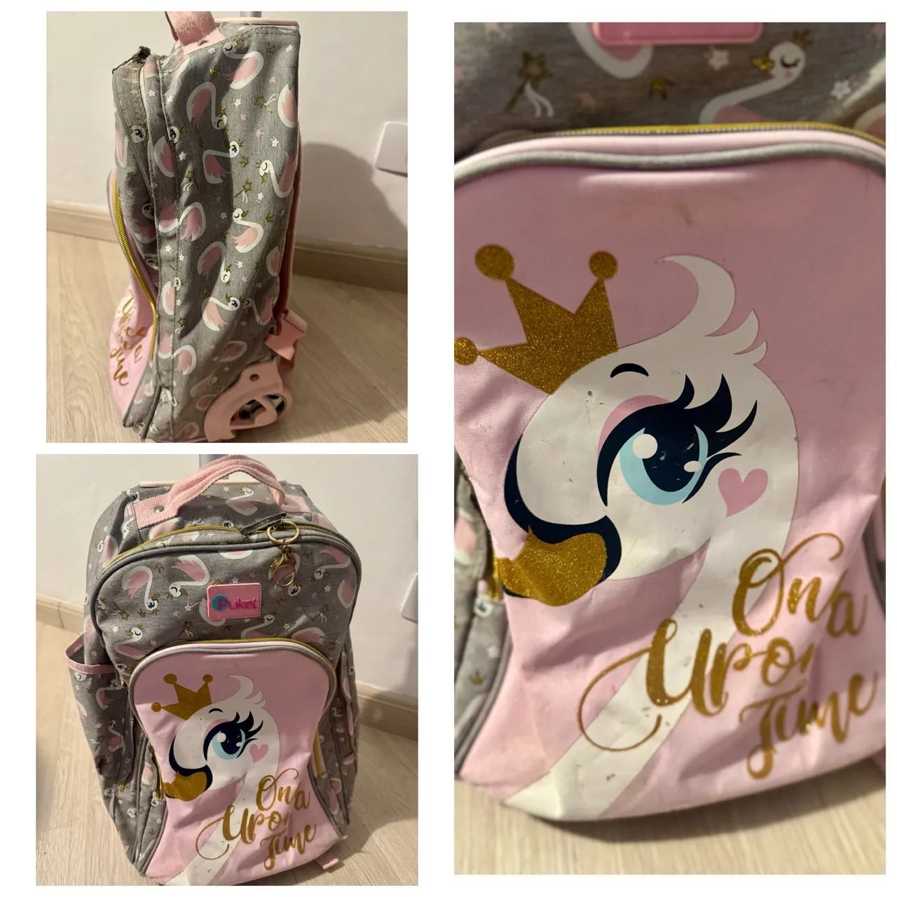 Kit escolar infantil Puket Mochila rodinhas + Lancheira Rosa Cisne  - Foto 5