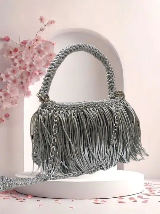 Bolsa de Ombro de Franja prateada