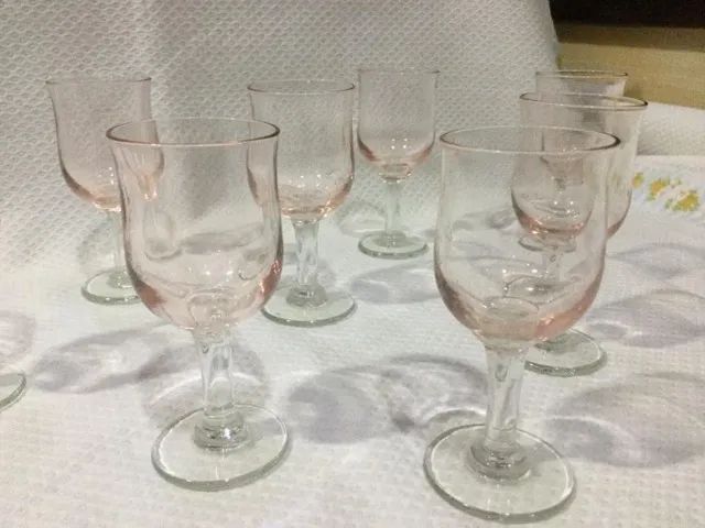 Taças Cálices De Licor Em Cristal Rosado 8 Unidades Anos 40 Raridade - Foto 5