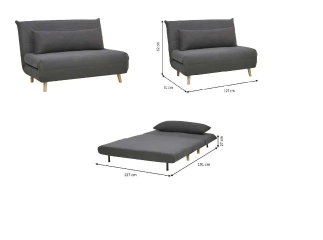 Sofá-cama 2 Lugares Casal Génova Cinza Escuro