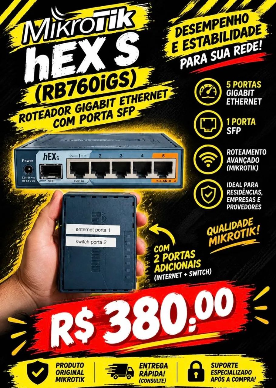 Roteador MikroTik hEX S (RB760iGS)